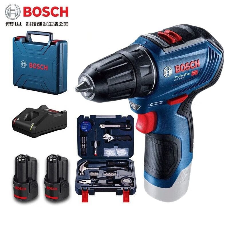 Дрель электрическая Bosch GSR12V-30 + два аккумулятора, зарядное устройство, кейс