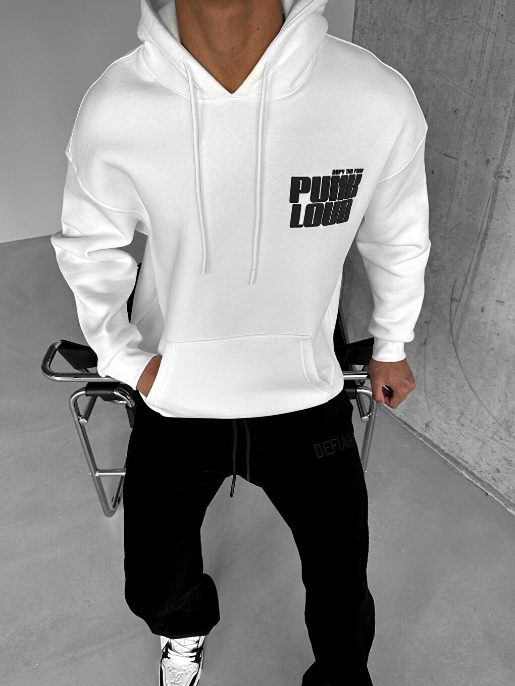 

Толстовка с капюшоном Oversize в стиле панк Loud, белая ablukaonline, Белый
