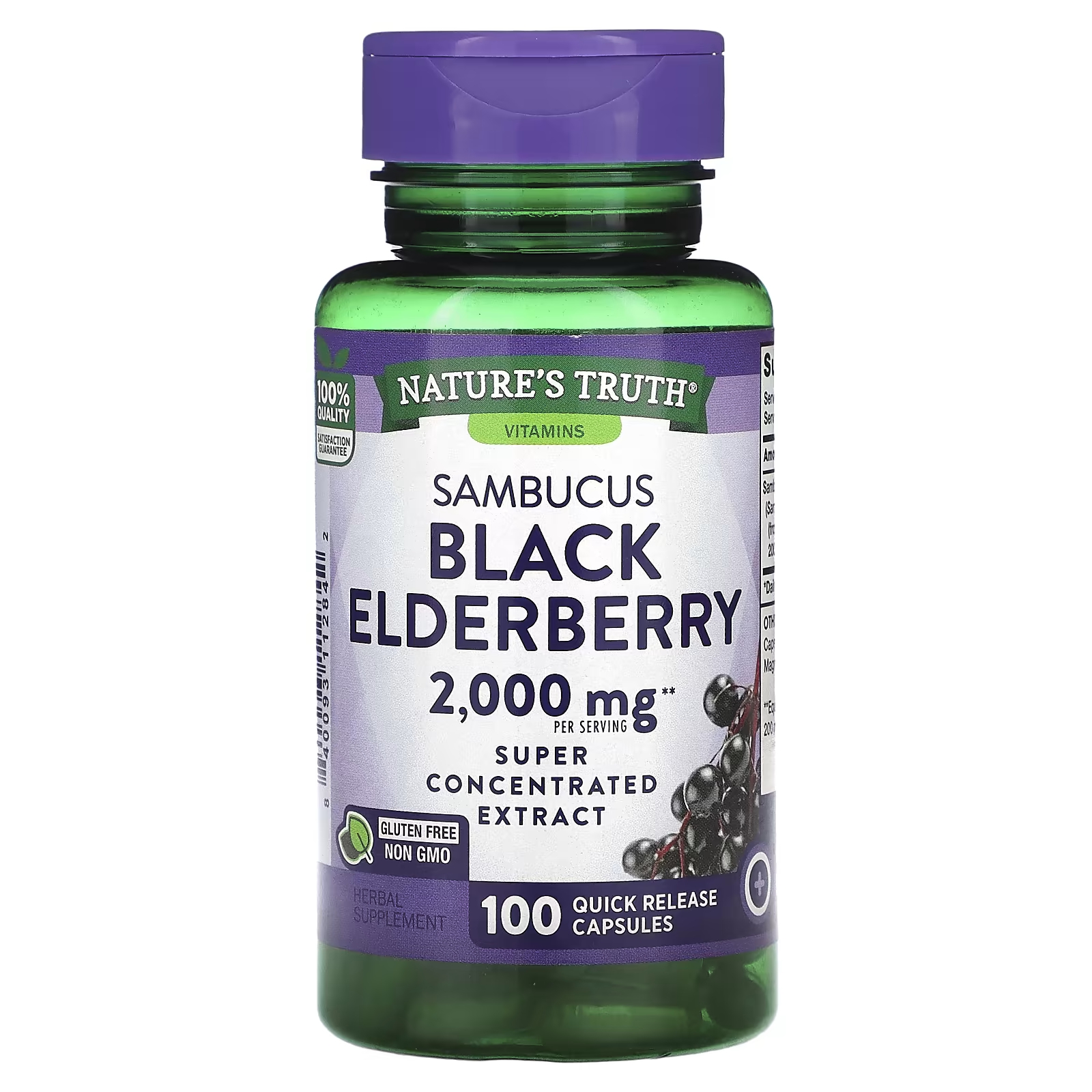 Растительная добавка Nature's Truth Sambucus Black Elderberry 2000 мг, 100 капсул nature s truth sambucus black elderberry 1000 мг 100 капсул быстрого высвобождения