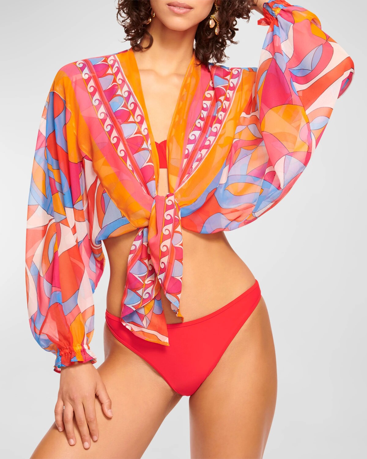 

Полупрозрачная укороченная блузка Izora Ramy Brook, цвет Apricot Multi