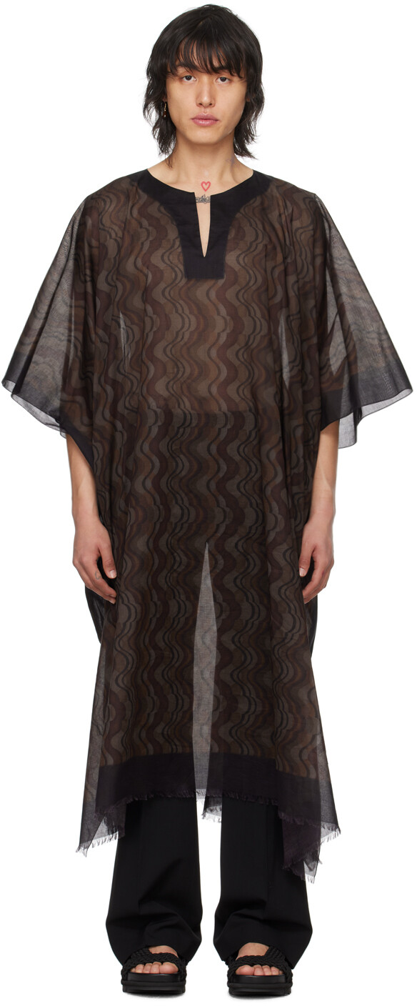 

Коричневая рубашка с принтом Dries Van Noten, цвет Dark brown