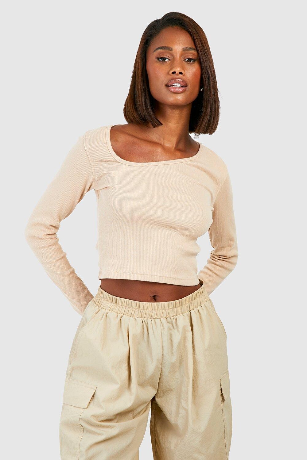 

Асимметричный топ с длинными рукавами basic rib Boohoo, серый