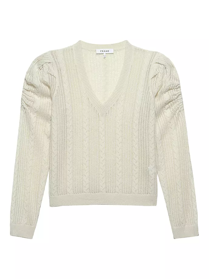

Кашемировый свитер косой вязки в стиле пуантелле Frame, цвет off white