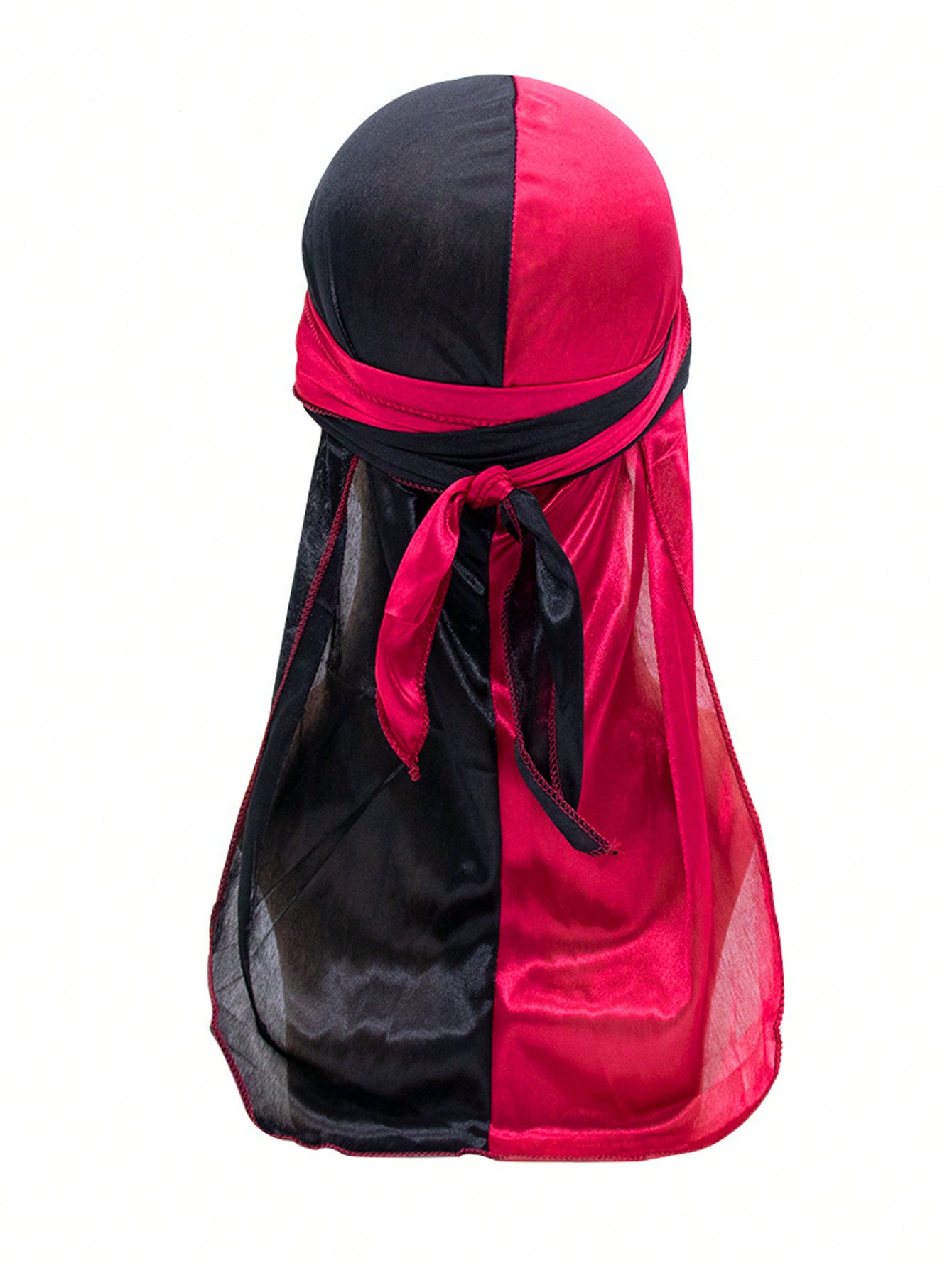 цена Двухцветная кепка из шелкового атласа с удлиненным хвостом и эластичной косой для пиратского, бургундия