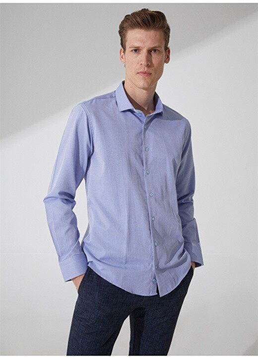 

Синяя мужская рубашка Slim Fit с классическим воротником Süvari