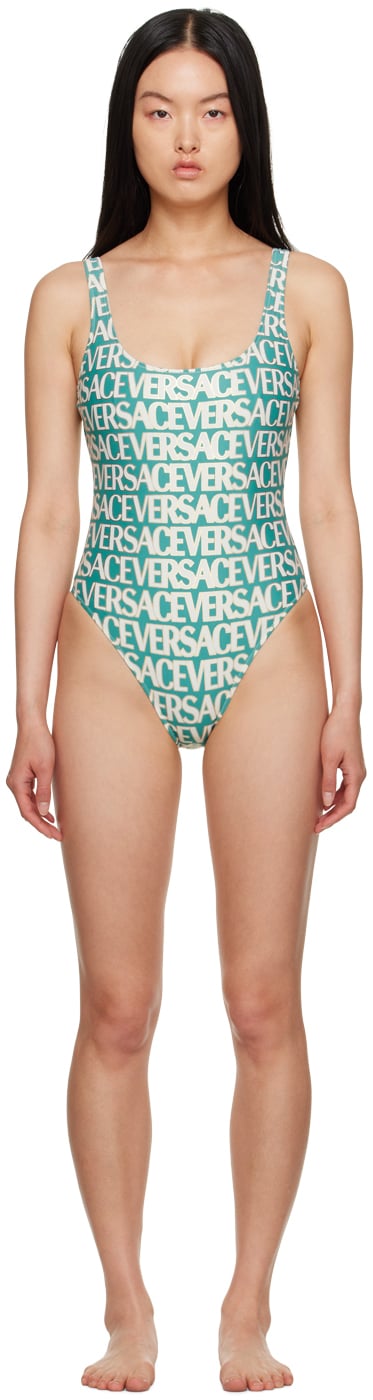 

Синий сплошной купальник Versace Underwear