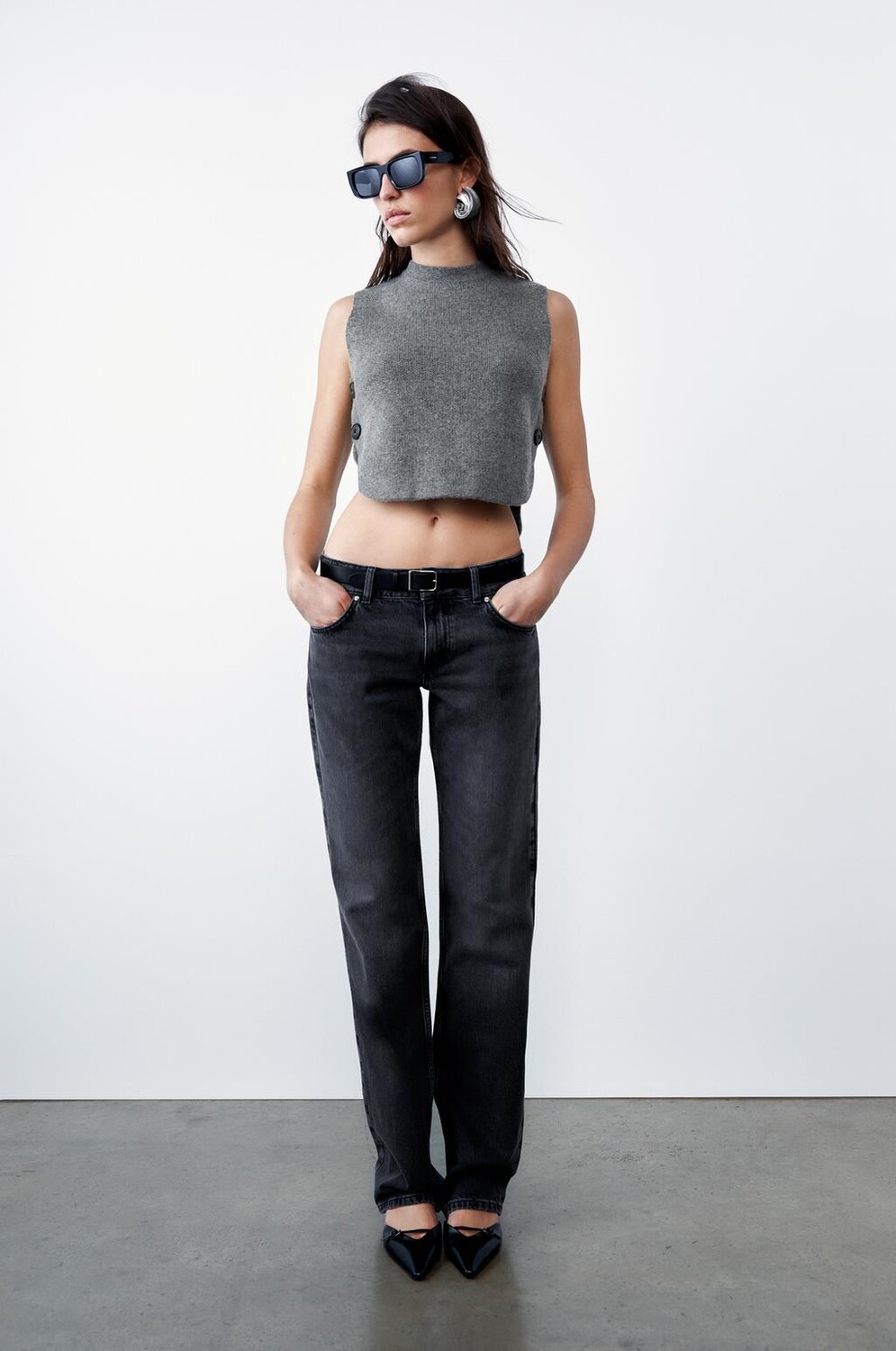 

Прямые джинсы z1975 с низкой посадкой ZARA, черный