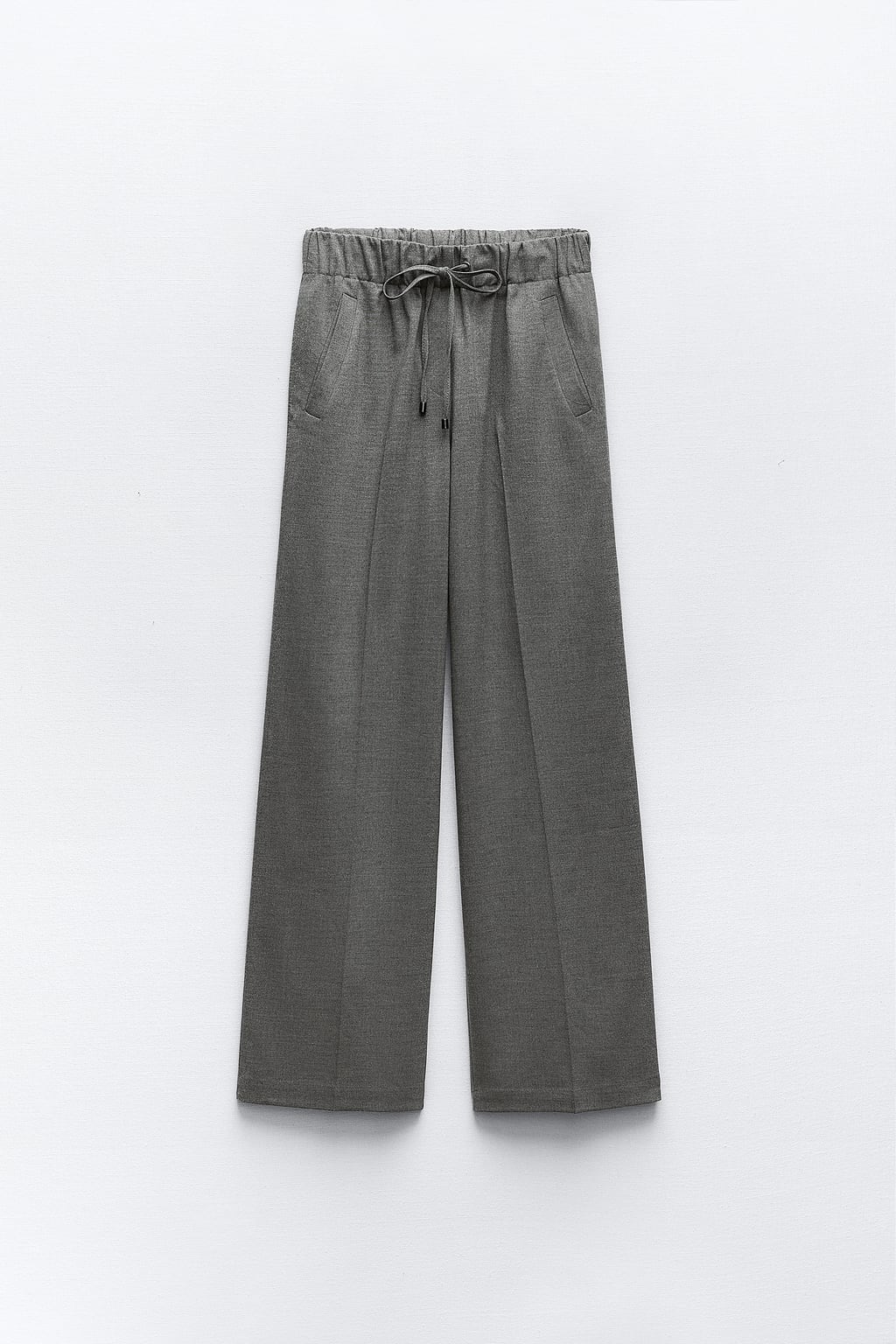 Широкие брюки с эластичным поясом. ZARA, серый цена и фото