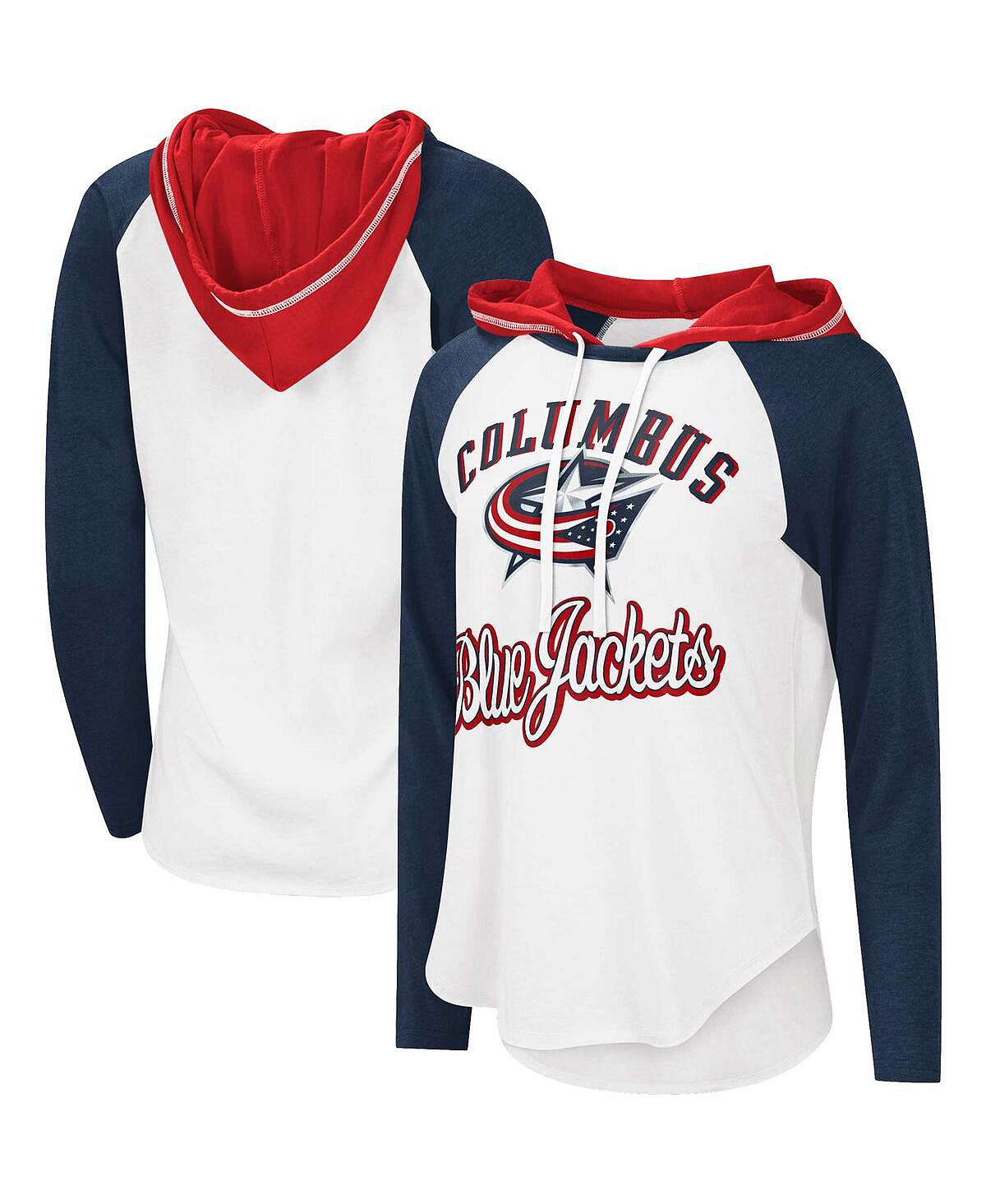 

Женская футболка G-III Sports by Carl Banks Бело-темно-синяя футболка с капюшоном Columbus Blue Jackets MVP Raglan Starter, Синий