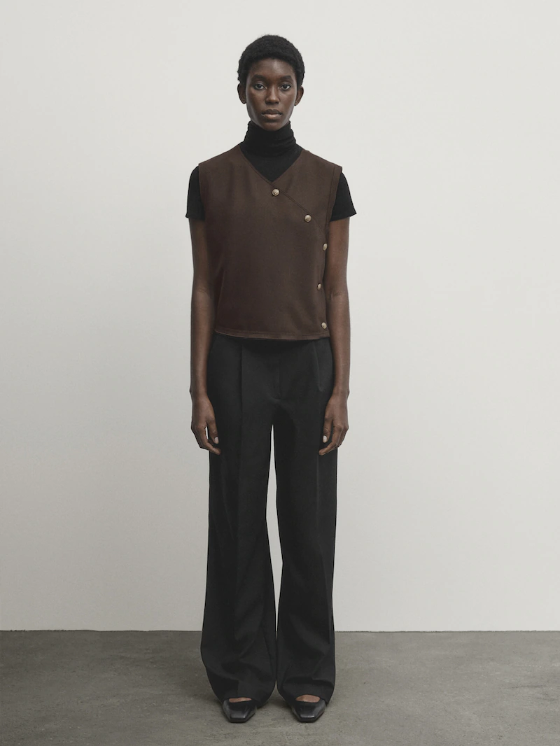 

Топ с золотыми пуговицами Massimo Dutti, коричневый