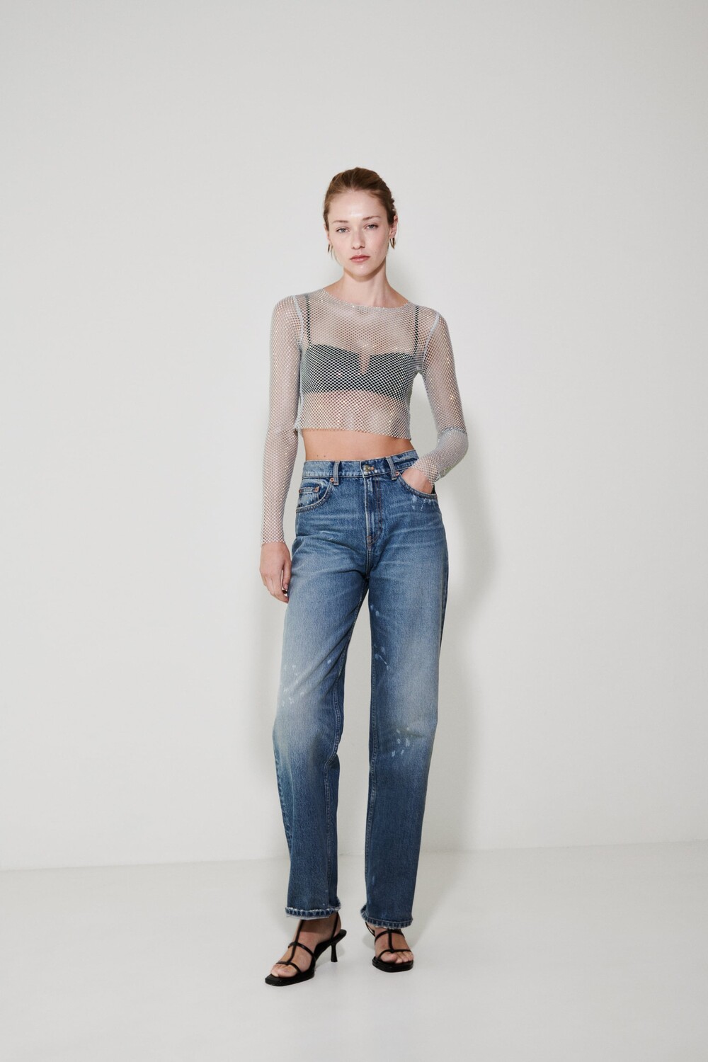 

Рубашка из блестящей сетки Zara, светло-серый