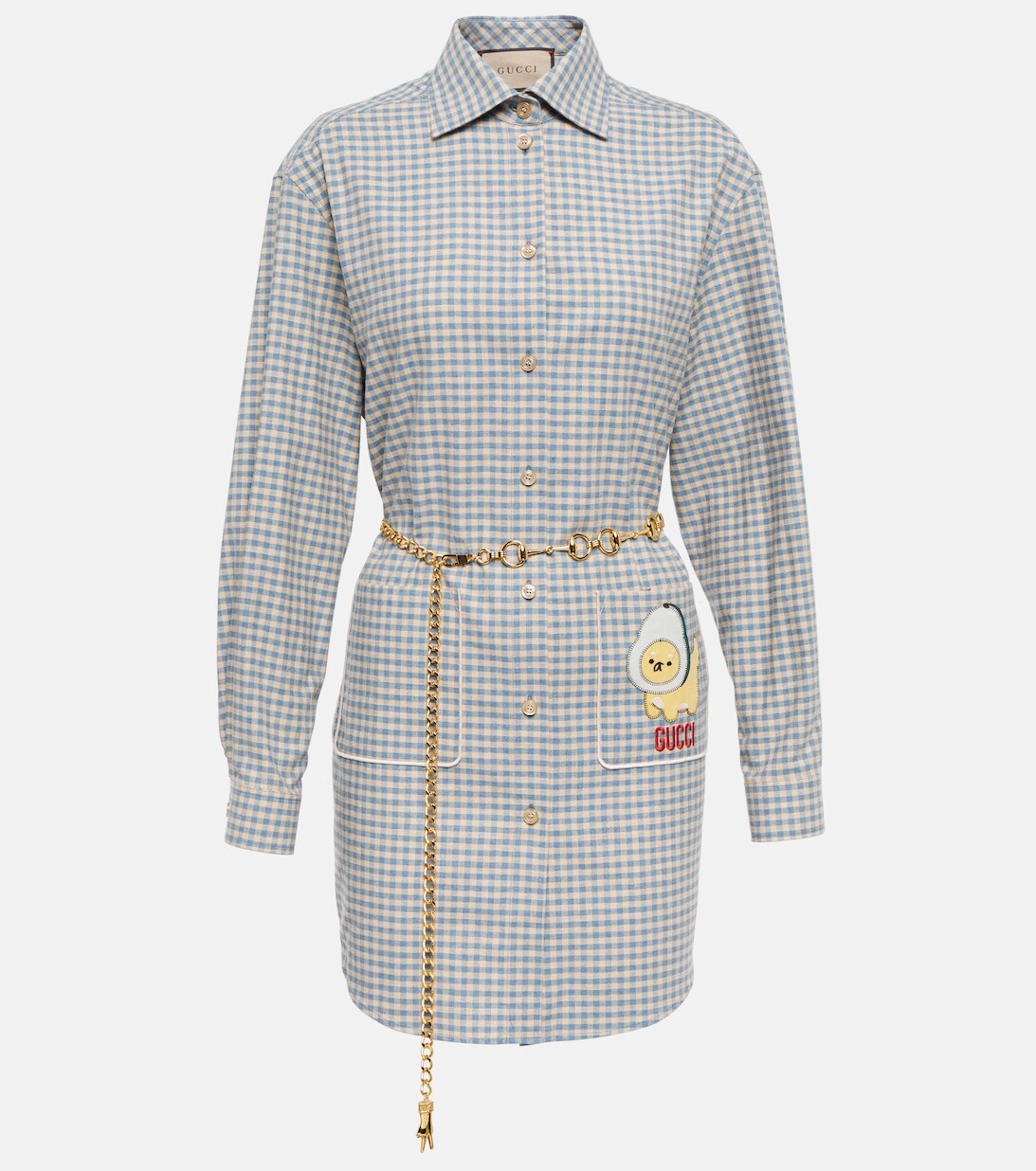 

Рубашка с вышивкой в мелкую клетку GUCCI, синий