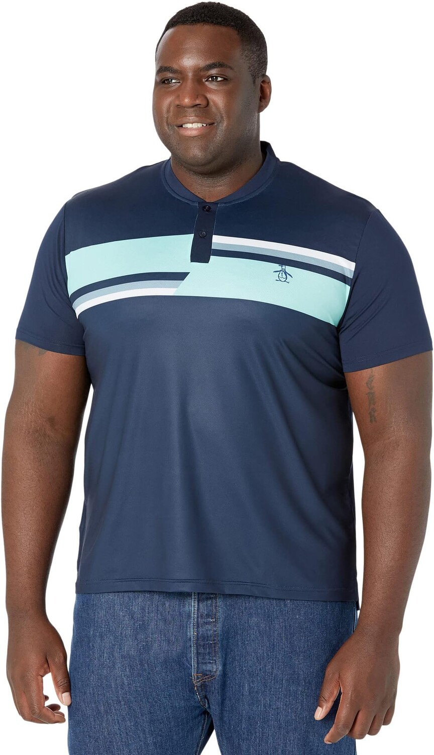 

Хенли Engineered Performance с короткими рукавами и цветными блоками Original Penguin Golf, цвет Black Iris