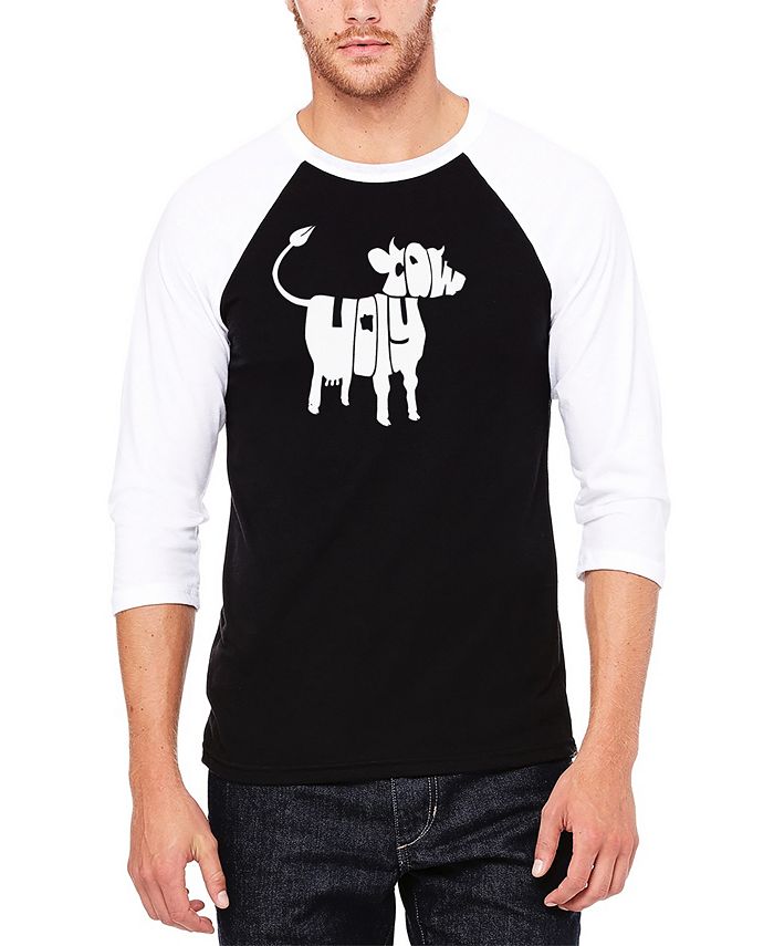 Мужская бейсбольная футболка реглан с рукавом 3/4 Holy Cow Word Art LA Pop Art, цвет Black, White