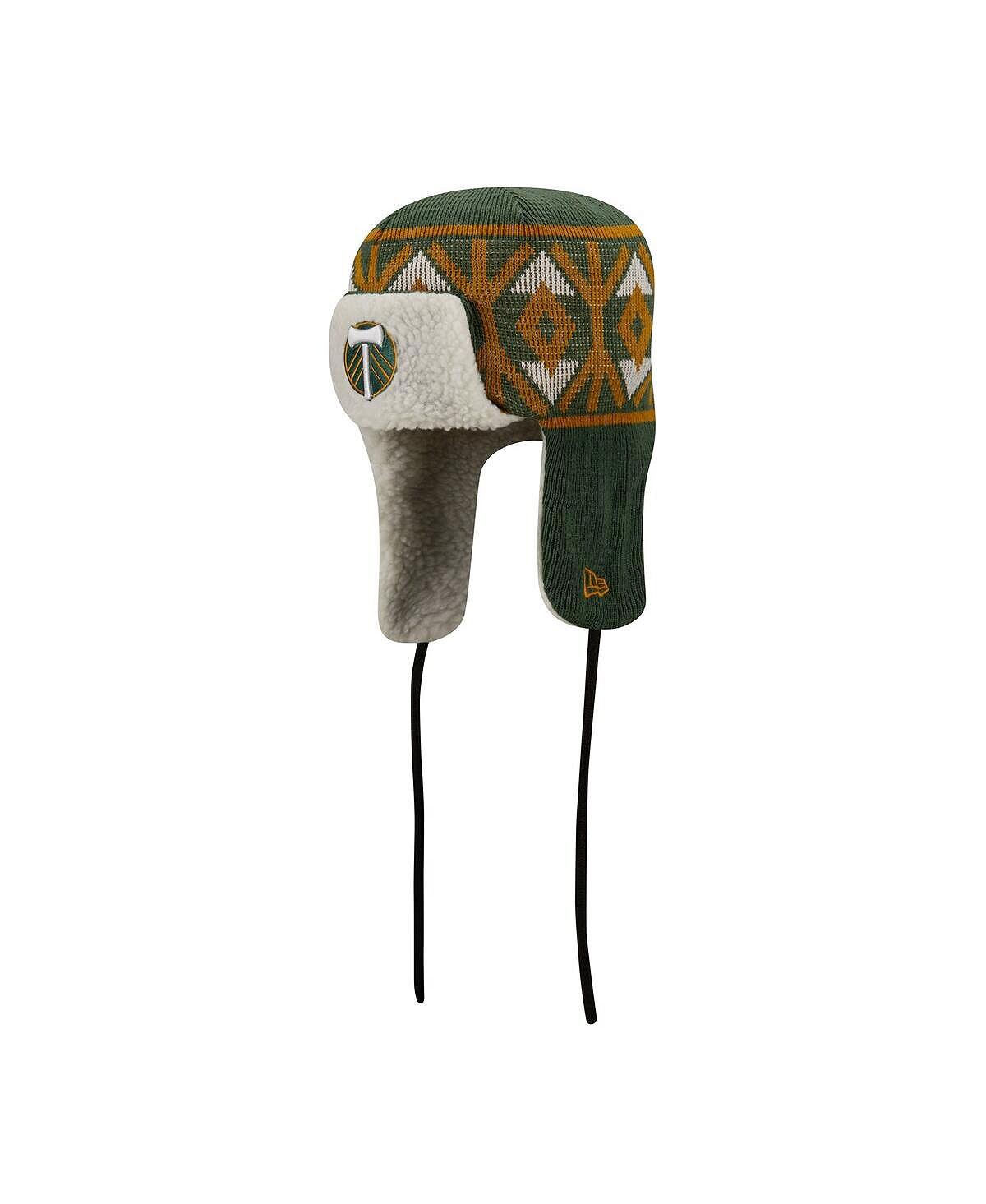 

Мужская зеленая вязаная шапка с логотипом Portland Timbers Trapper New Era