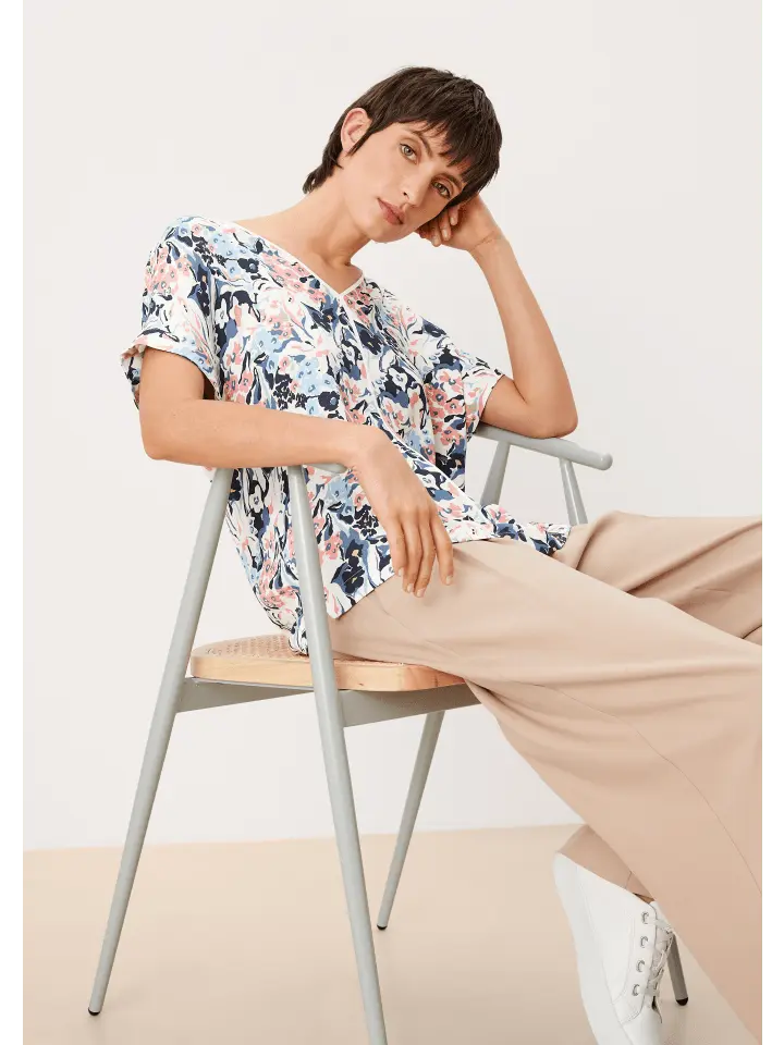

Блуза sOliver BLACK LABEL kurzarm, цвет blau-creme-mehrfarbig-pink