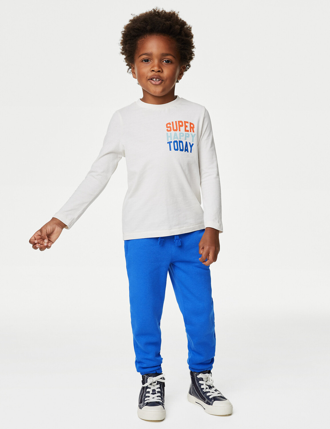 

Джоггеры с высоким содержанием хлопка (2–8 лет) Marks & Spencer, ярко-голубой