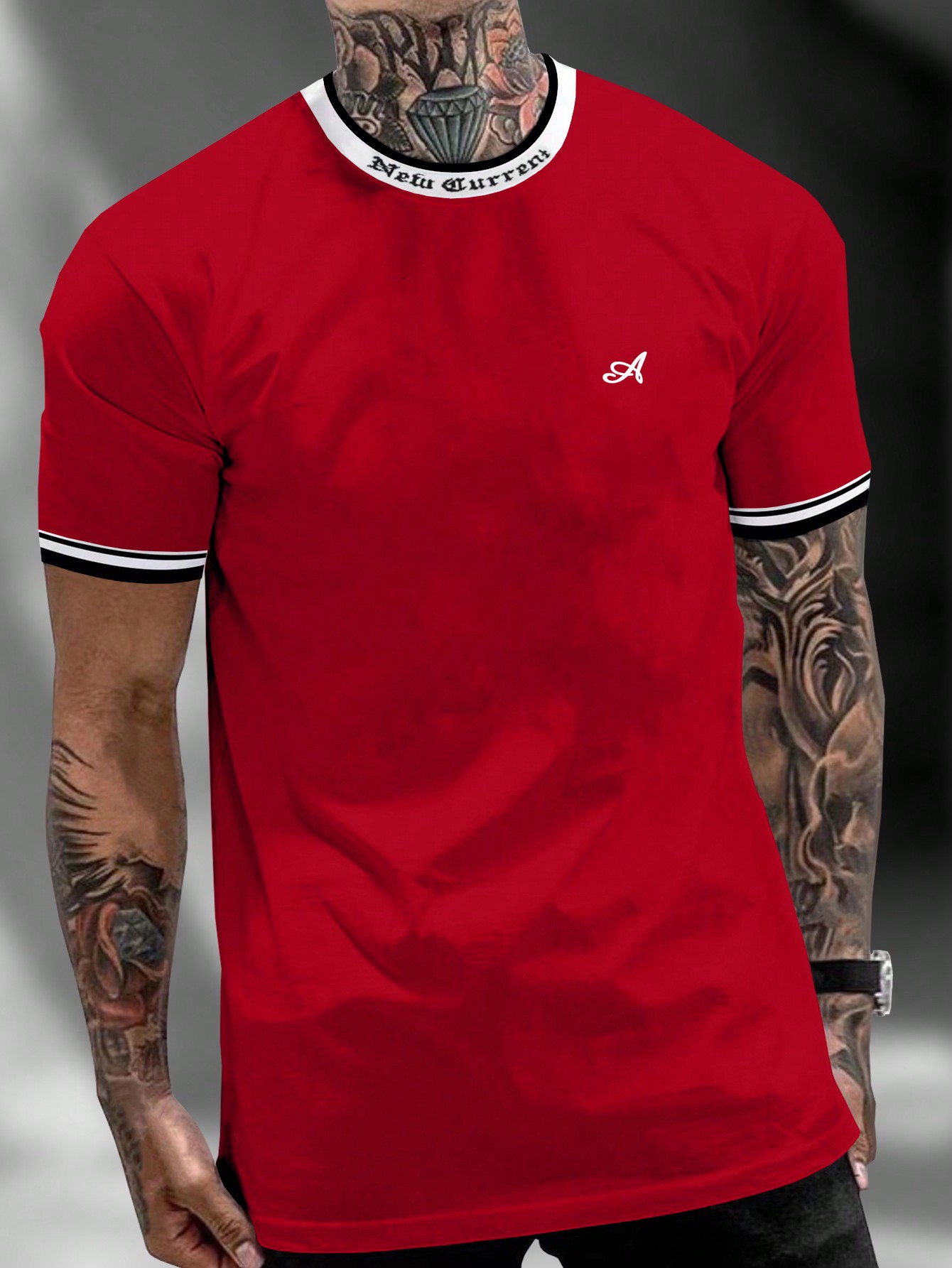 Мужская футболка с контрастным буквенным принтом Manfinity Homme и декоративной окантовкой, красный