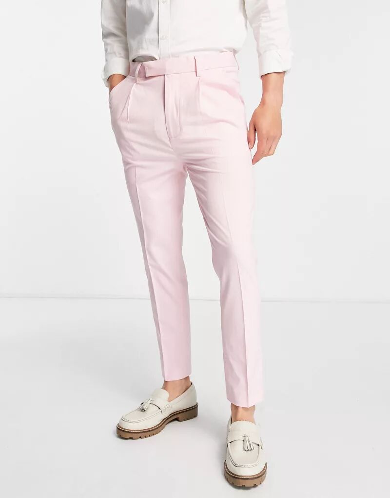Розовые зауженные брюки в тонкую полоску ASOS
