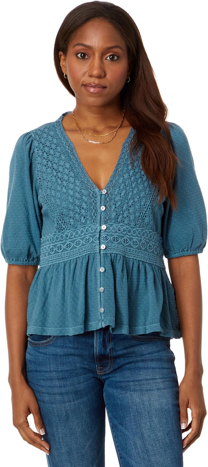 

Кружевной топ Daydreamer с длинными рукавами Lucky Brand, цвет Orion Blue