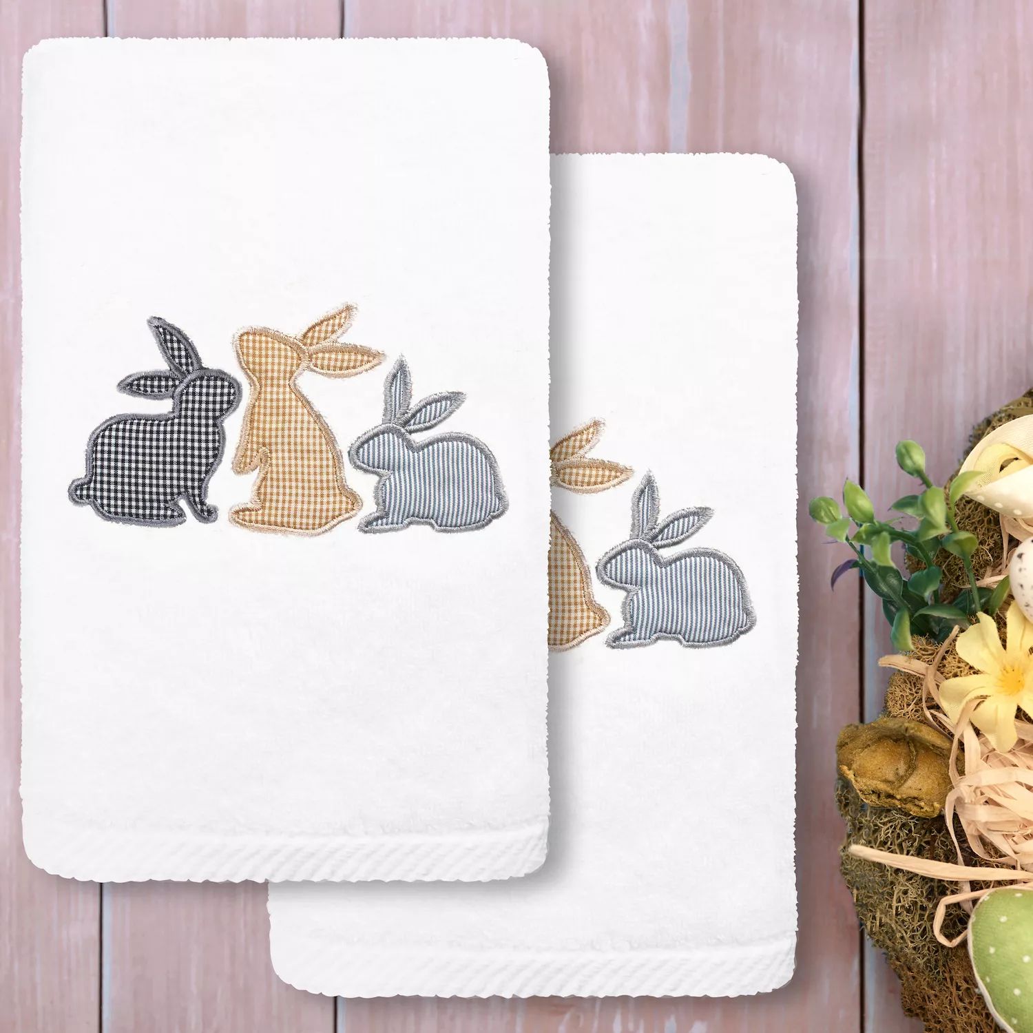 Linum Home Textiles Bunny Row Роскошный набор из 2 упаковок полотенец для рук с вышивкой из турецкого хлопка