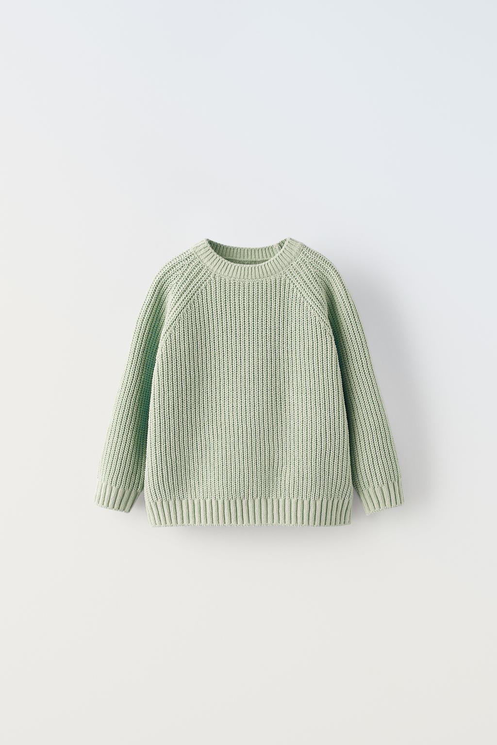 Трикотажный свитер шениль ZARA, светло-зеленый