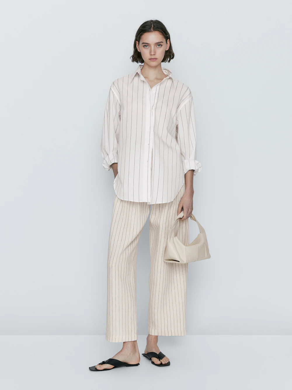 

Брюки в полоску с вытатками Massimo Dutti, кремовый, Бежевый