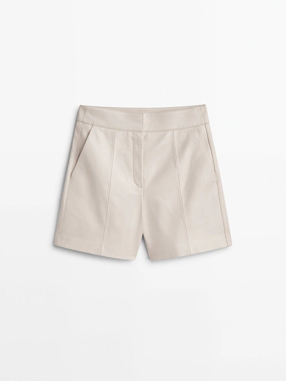 

Кожаные шорты-бермуды из наппа с вытяжками Massimo Dutti, белый
