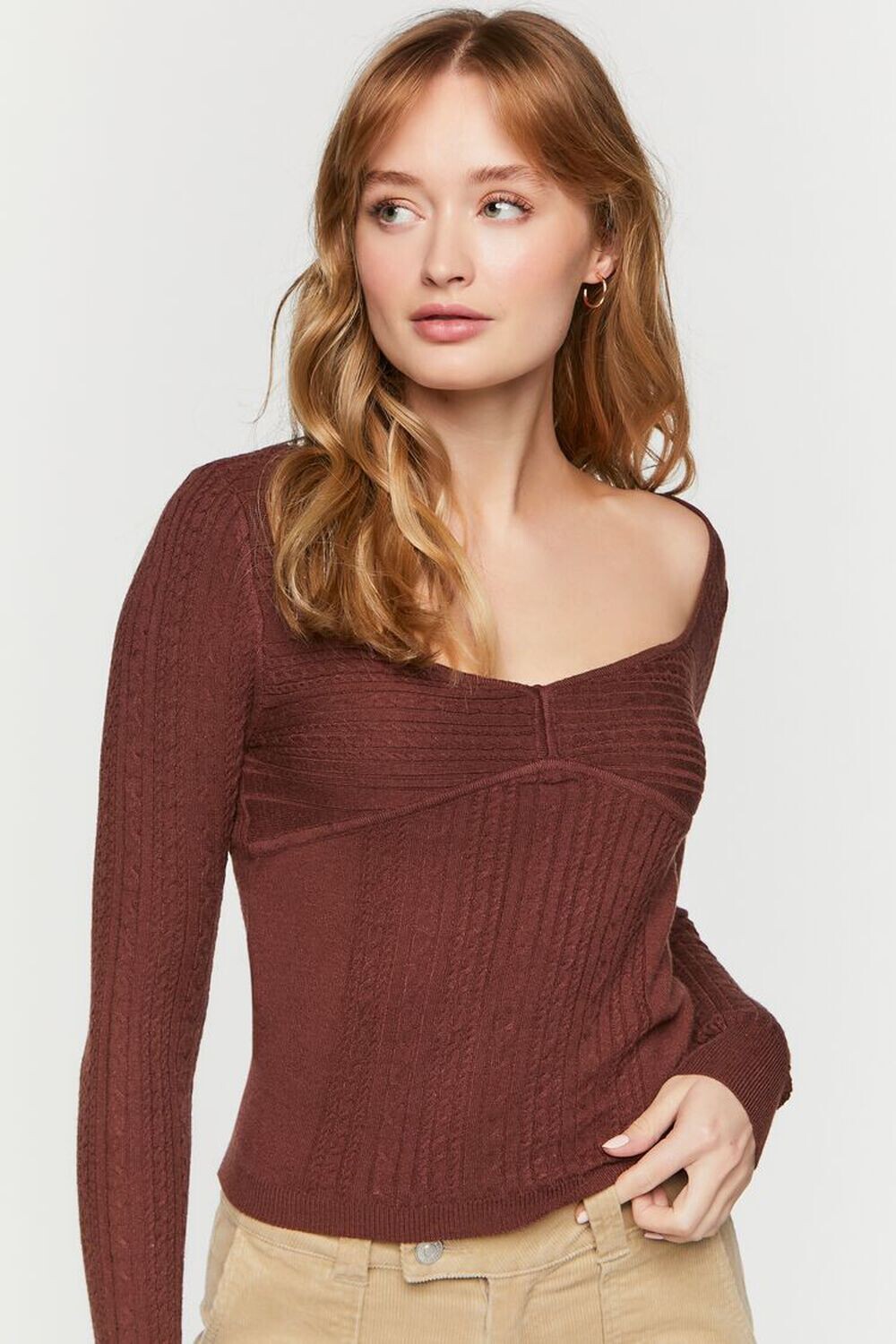 

Приталенный свитер вязаной вязки Forever 21, коричневый