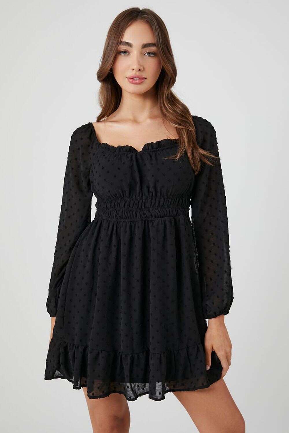 

Мини-платье с воланами на клипсах Forever 21, черный
