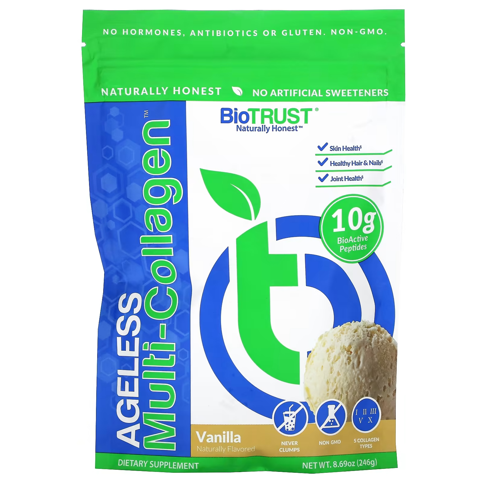 Пищевая добавка BioTRUST Ageless Multi-Collagen со вкусом ванили, 246 г