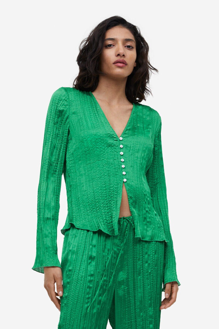 

Плиссированная атласная блузка H&M, зеленый