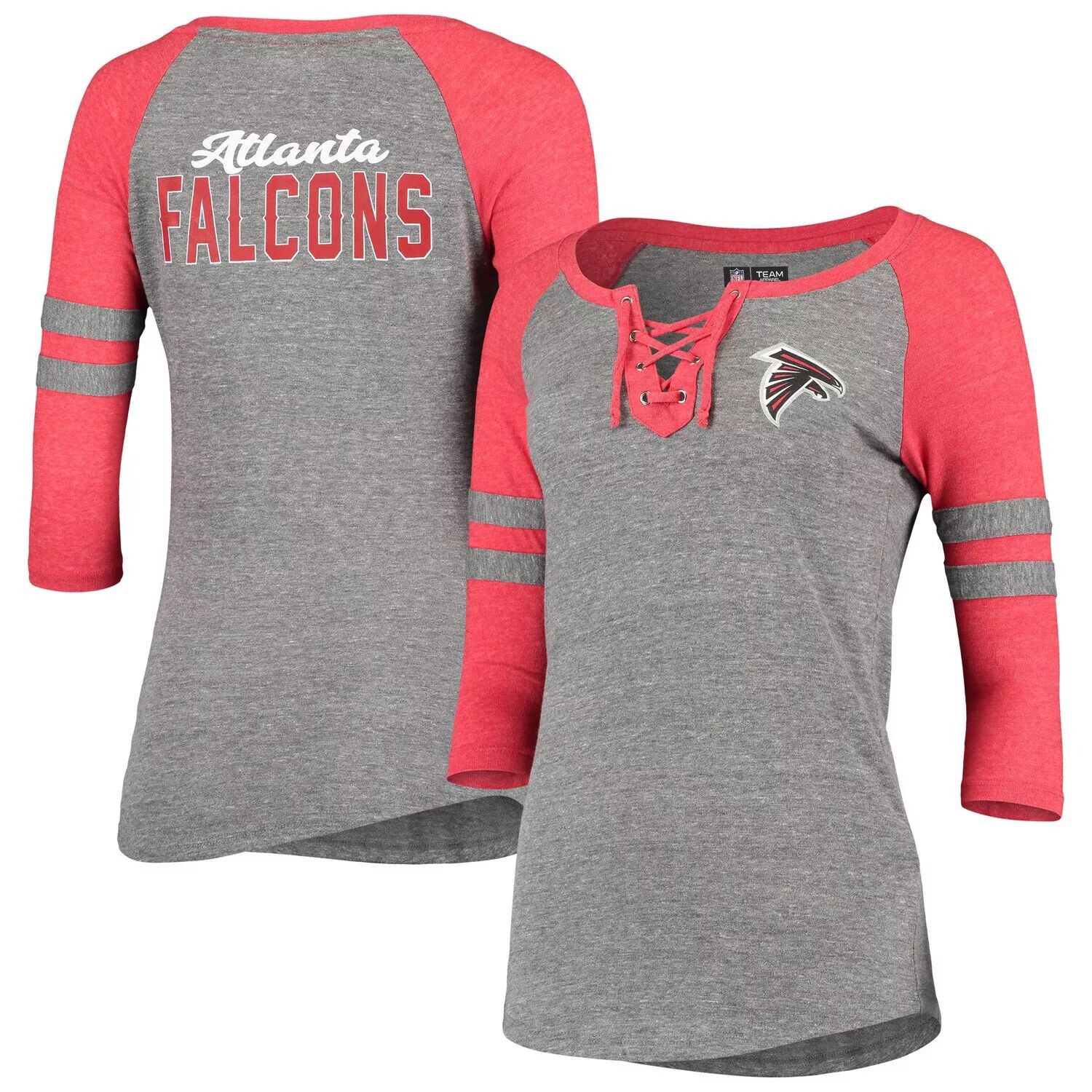 

Женская футболка 5th & Ocean by New Era Grey Atlanta Falcons со шнуровкой, трехслойная футболка реглан с рукавами 3/4 New Era