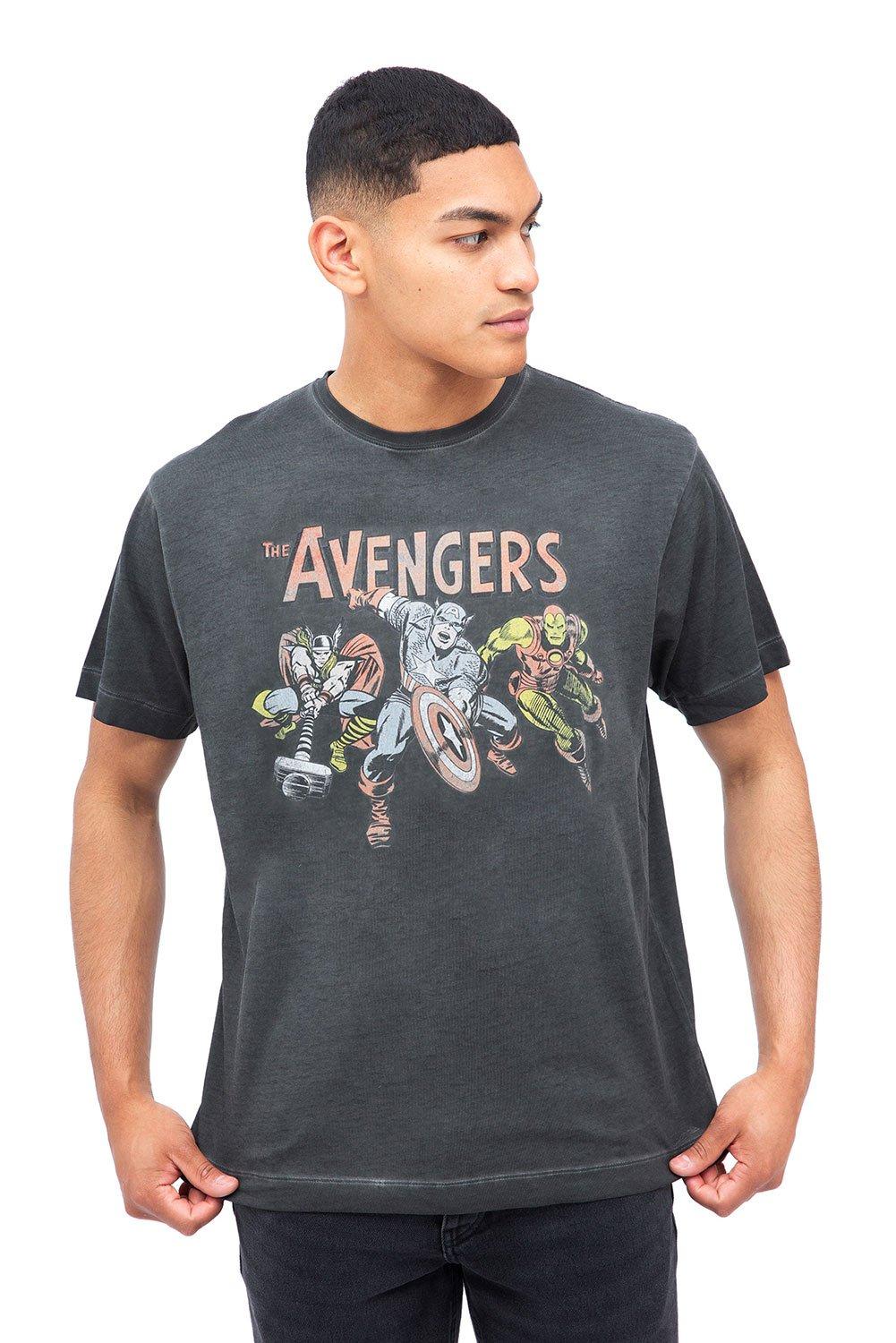 цена Винтажная хлопковая футболка с изображением Мстителей Marvel, черный