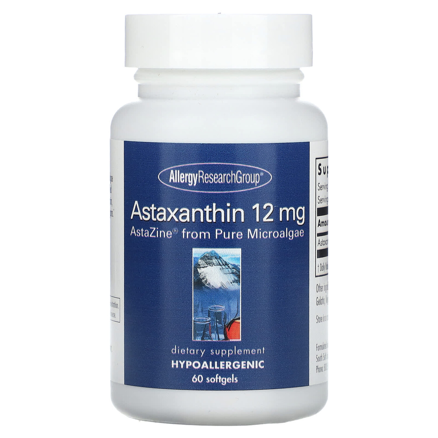 

Астаксантин, AstaZine из чистых микроводорослей, 12 мг, 60 мягких таблеток, Allergy Research Group