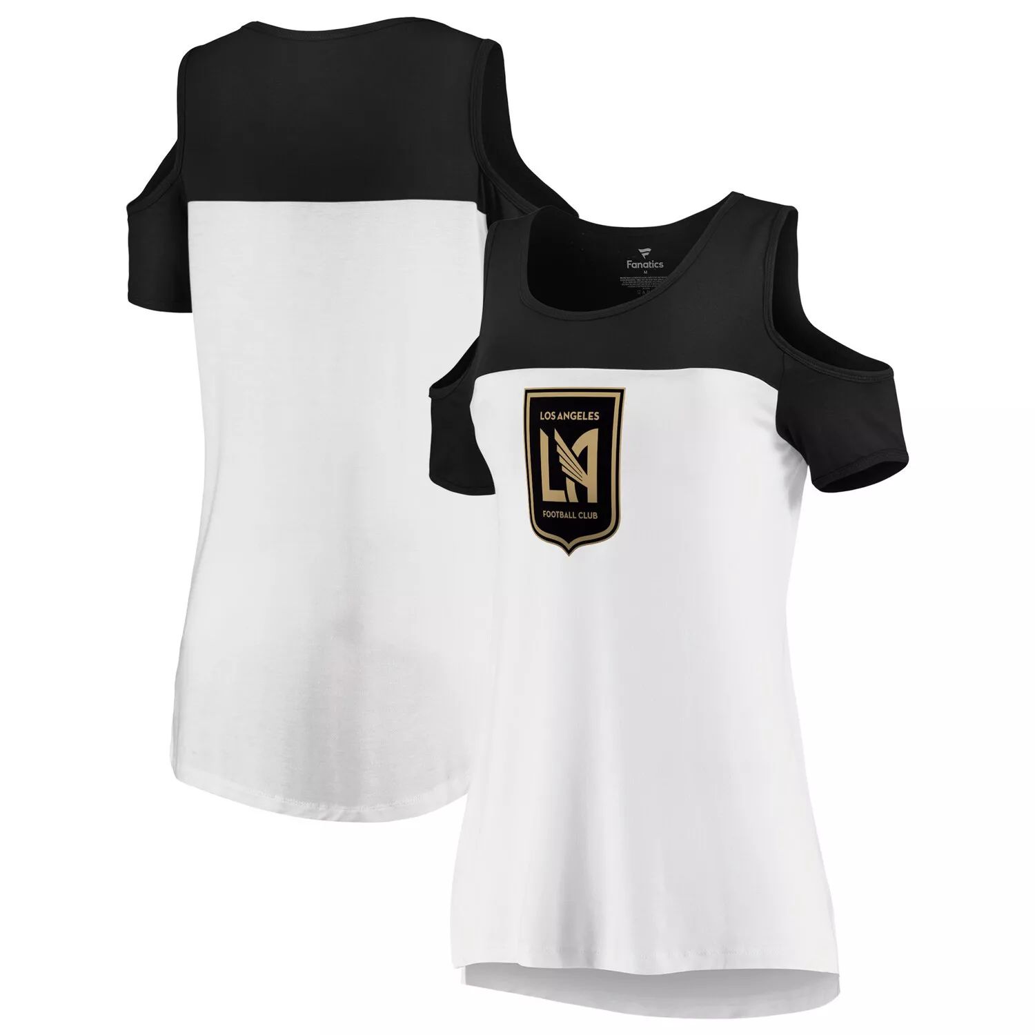 Женская бело-черная футболка с открытыми плечами с логотипом Fanatics LAFC Iconic Pure Demination Fanatics