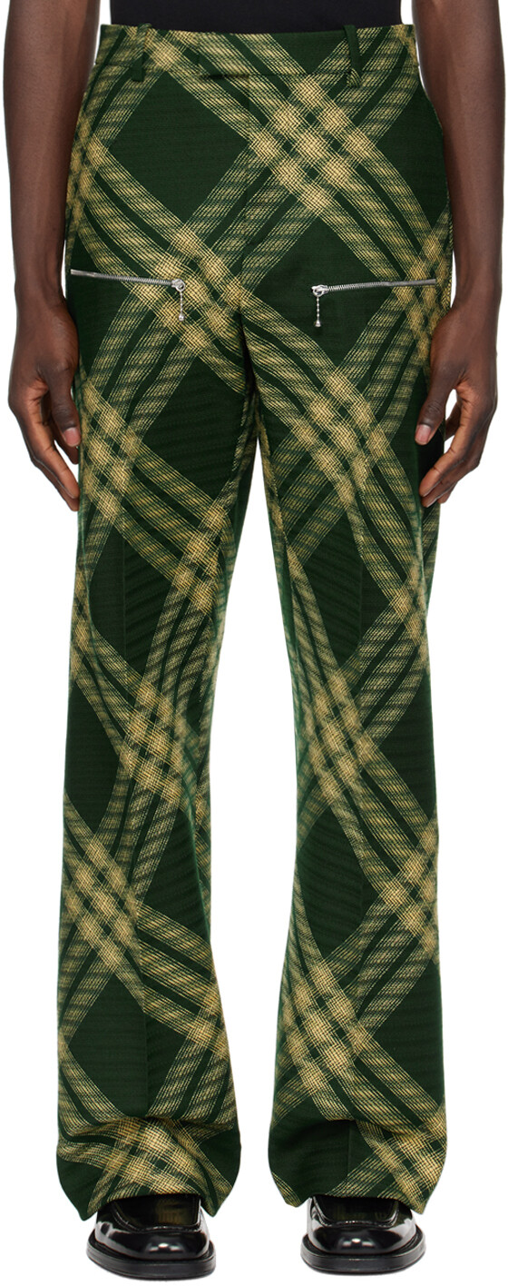 

Зеленые брюки в клетку Burberry, цвет Ivy ip check