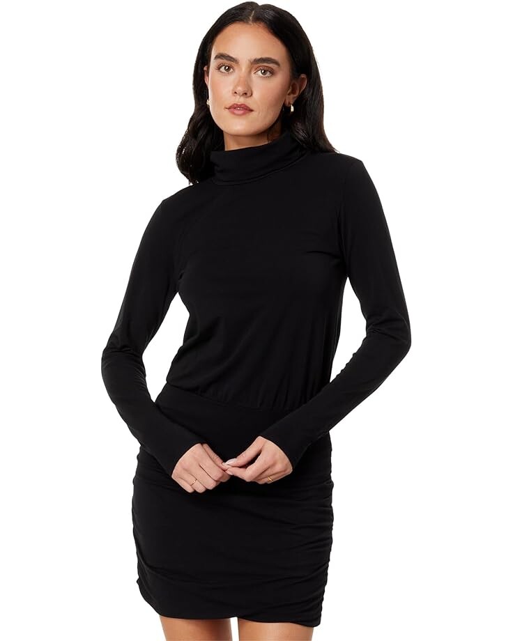 

Платье bobi Los Angeles Turtleneck Shirred Skirt Dress, черный