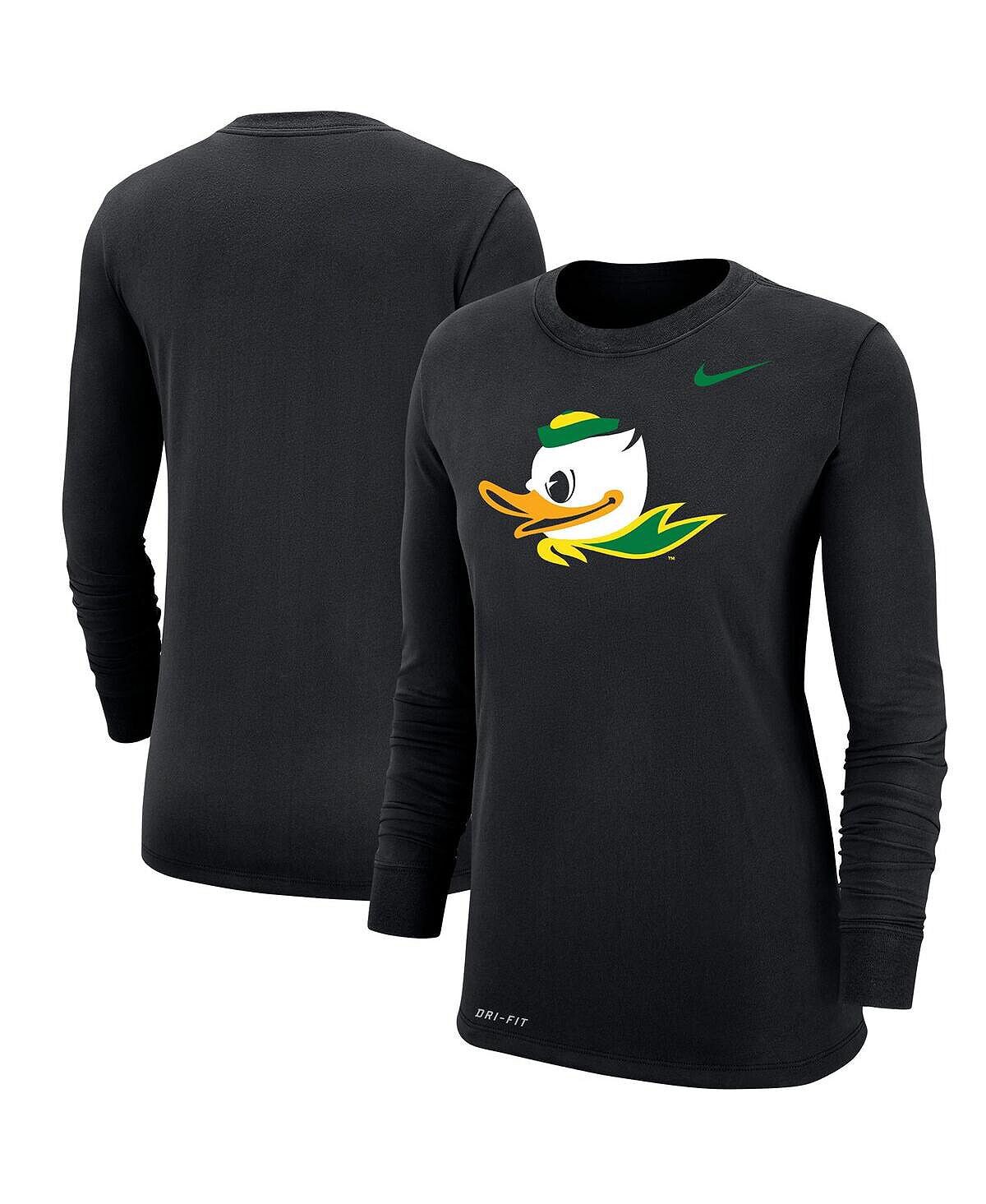 

Черная женская футболка с длинным рукавом и логотипом Oregon Ducks Performance Nike, черный