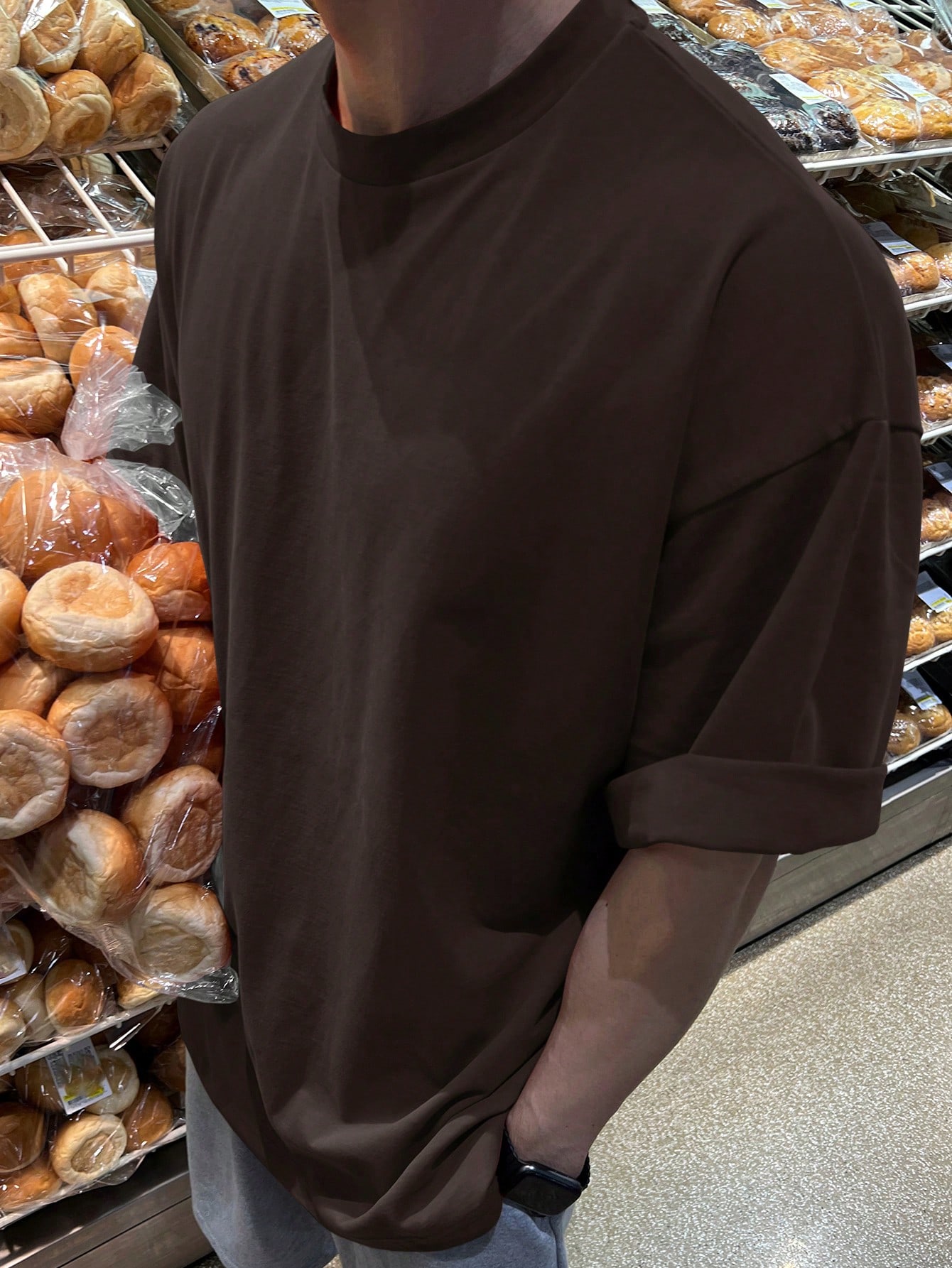 Мужская однотонная футболка DAZY с заниженными плечами, кофейный коричневый