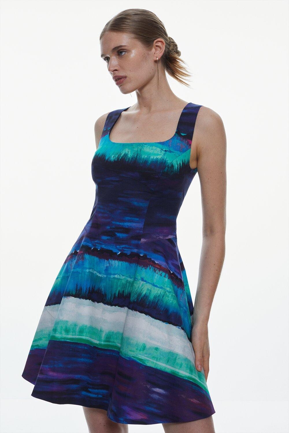

Мини-платье с пышной юбкой в ​​полоску Painterly Karen Millen, синий