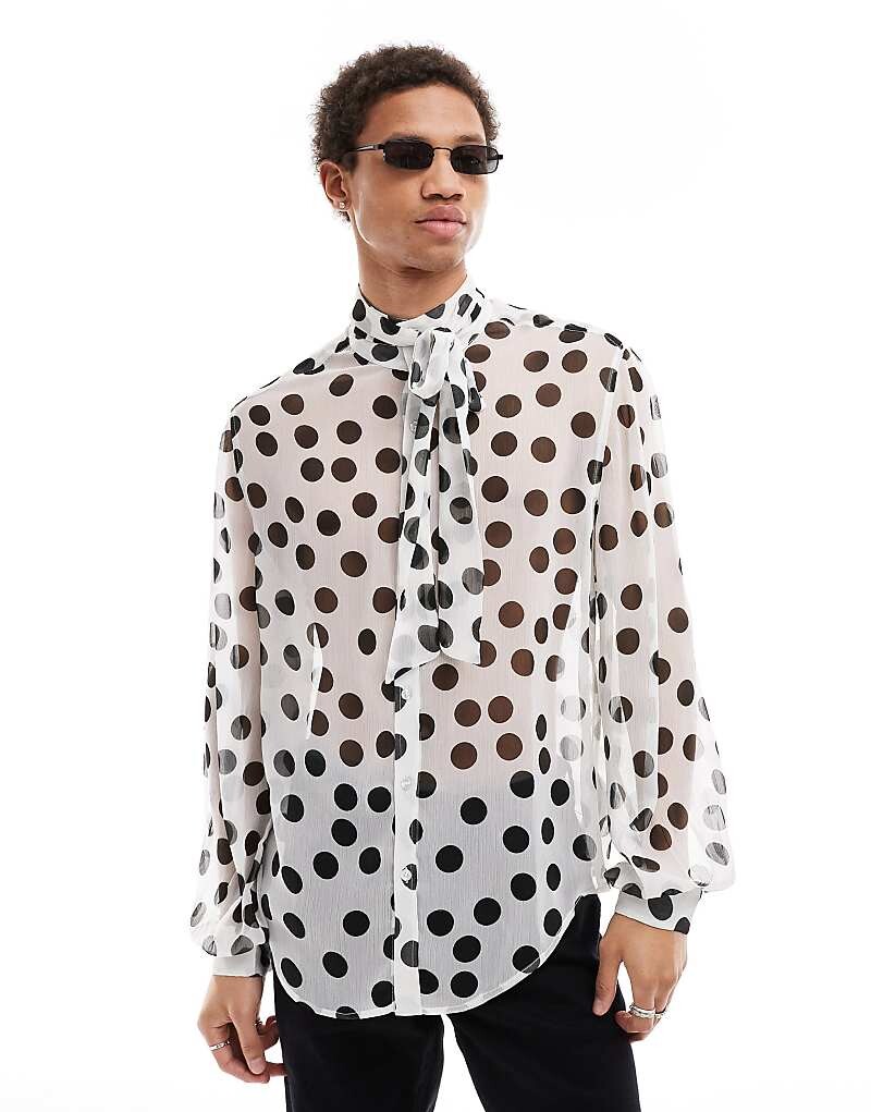 

Черно-белая рубашка свободного кроя с бретельками на шее ASOS DESIGN