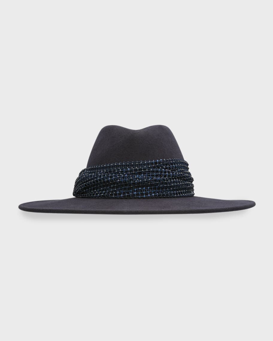 

Harlowe Wool Fedora Hat с кристаллической сетчатой ​​лентой Eugenia Kim