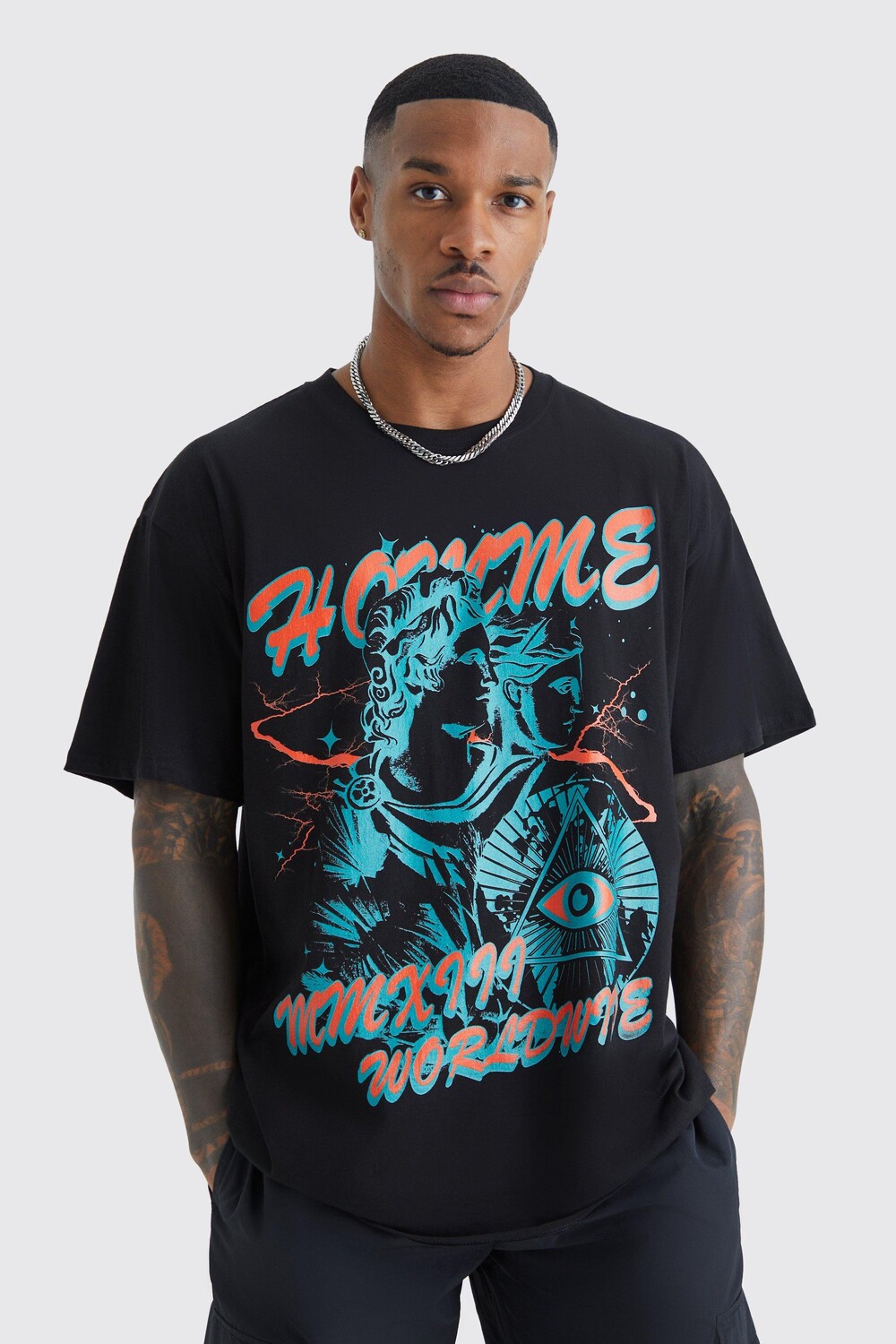 

Футболка оверсайз homme worldwide с графикой Boohoo, черный
