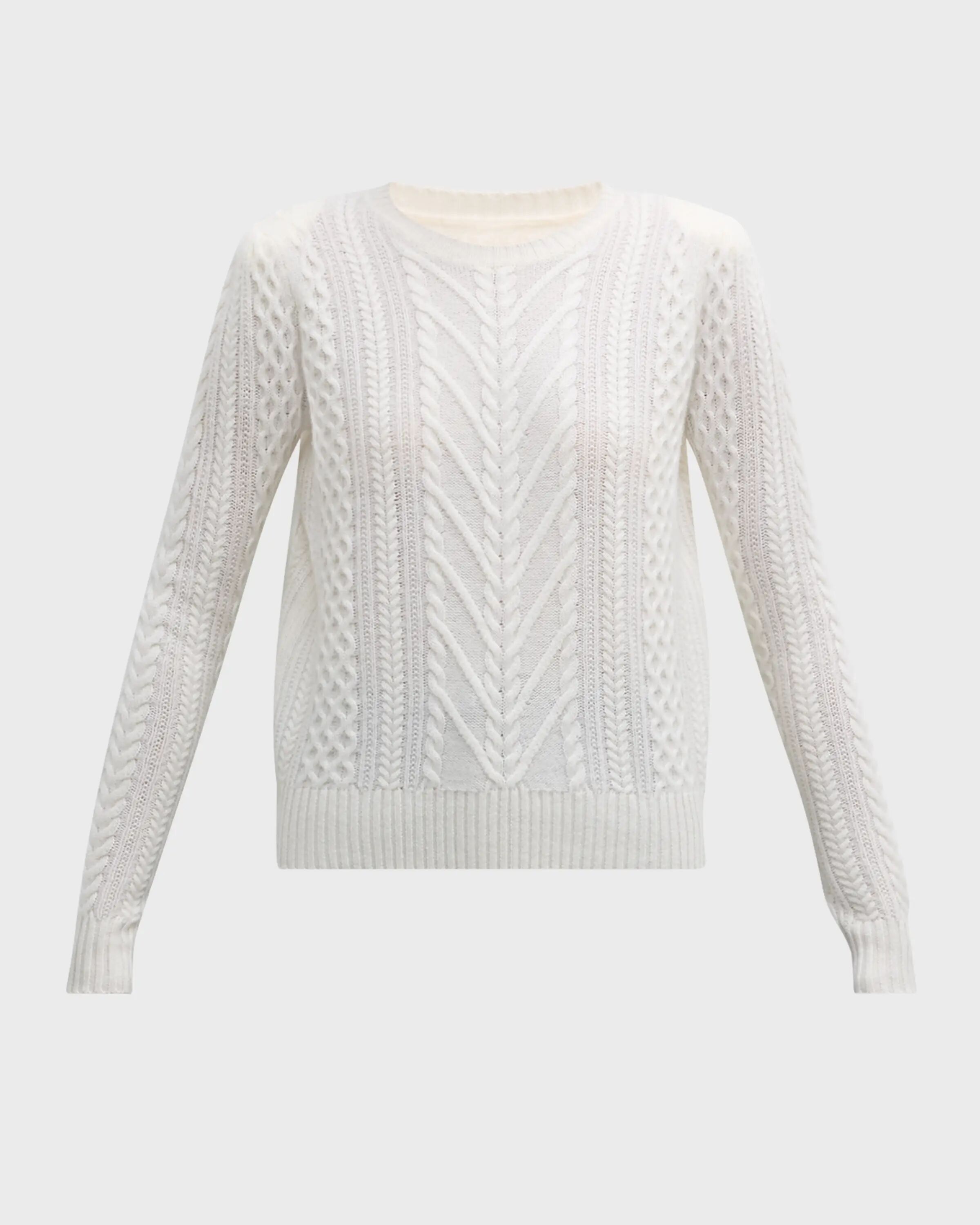 

Кашемировый свитер с круглым вырезом Neiman Marcus Cashmere Collection, цвет Winter White