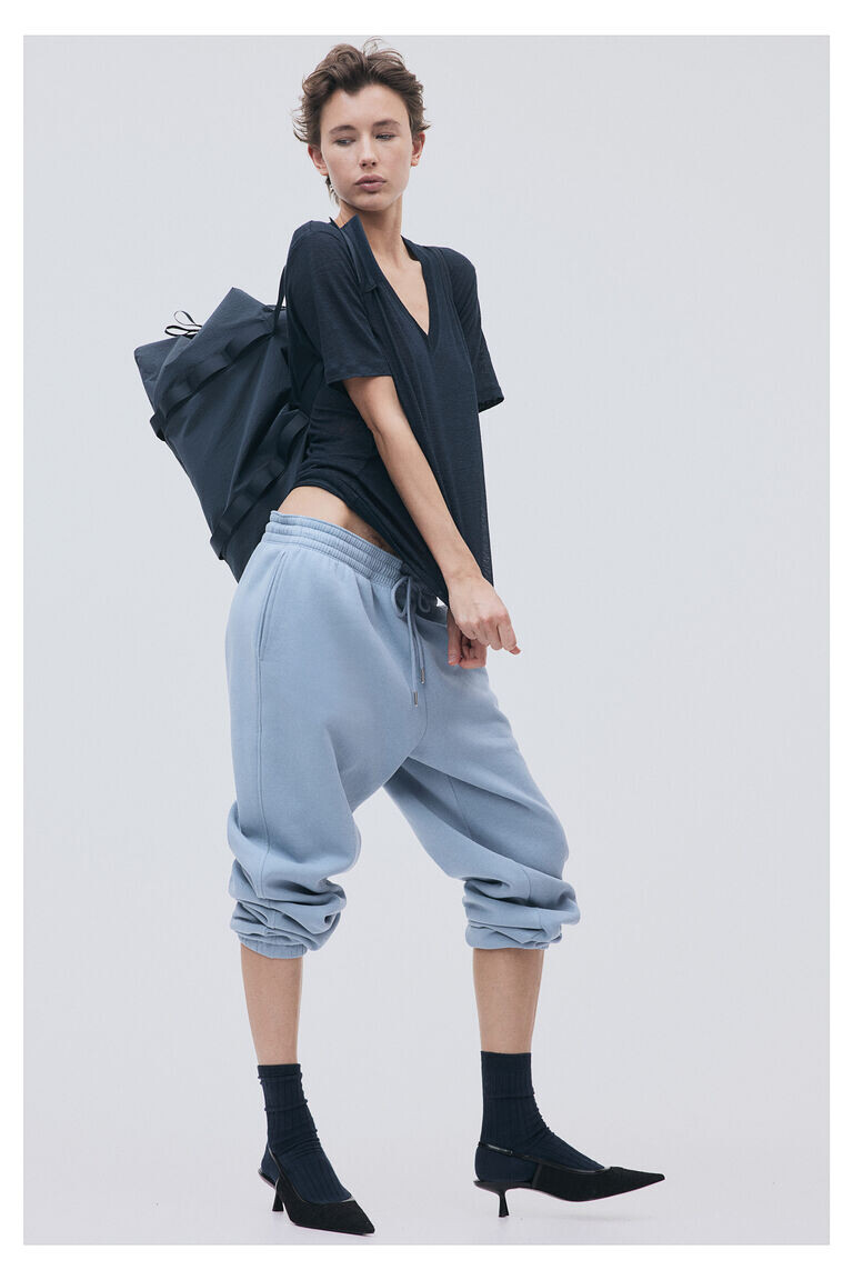

Футболка из льняного джерси с v-образным вырезом H&M, синий