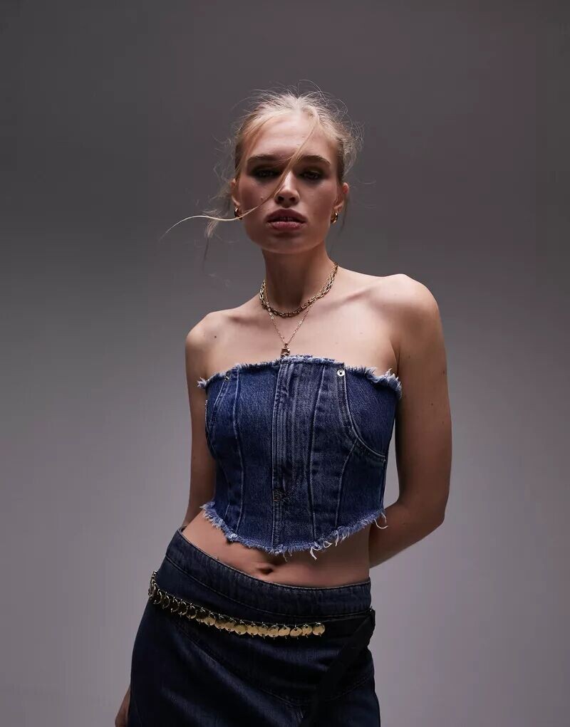 

Синий корсет Topshop с деконструированным дизайном