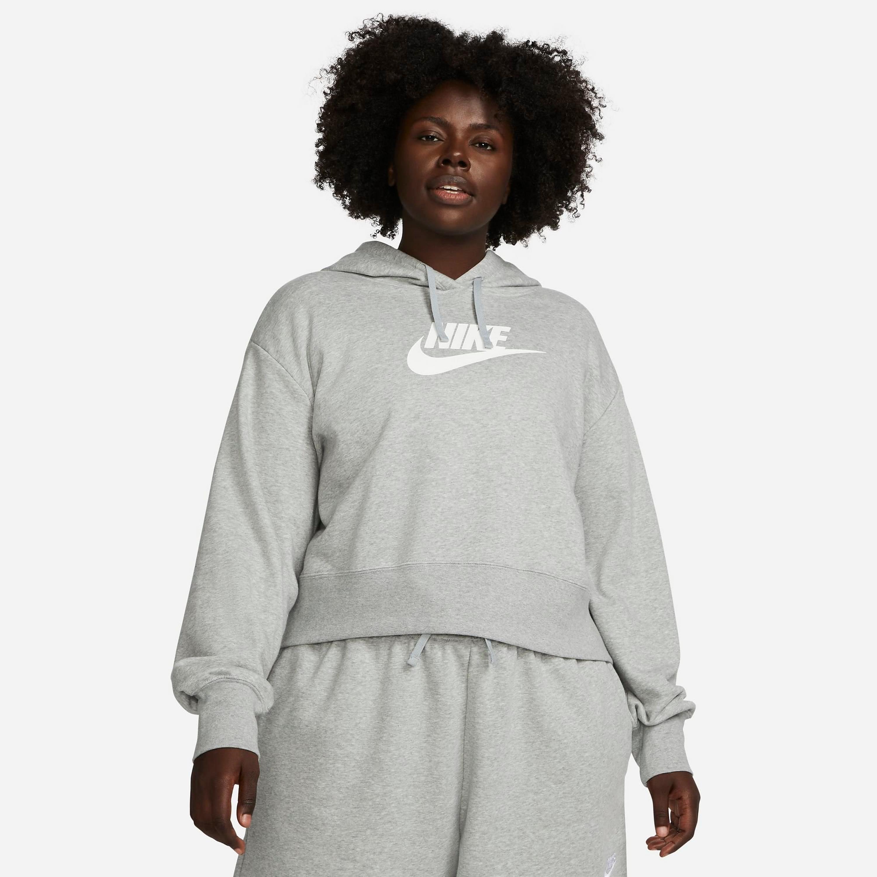 

Женский флисовый пуловер с капюшоном Nike Sportswear Club (большие размеры), серый