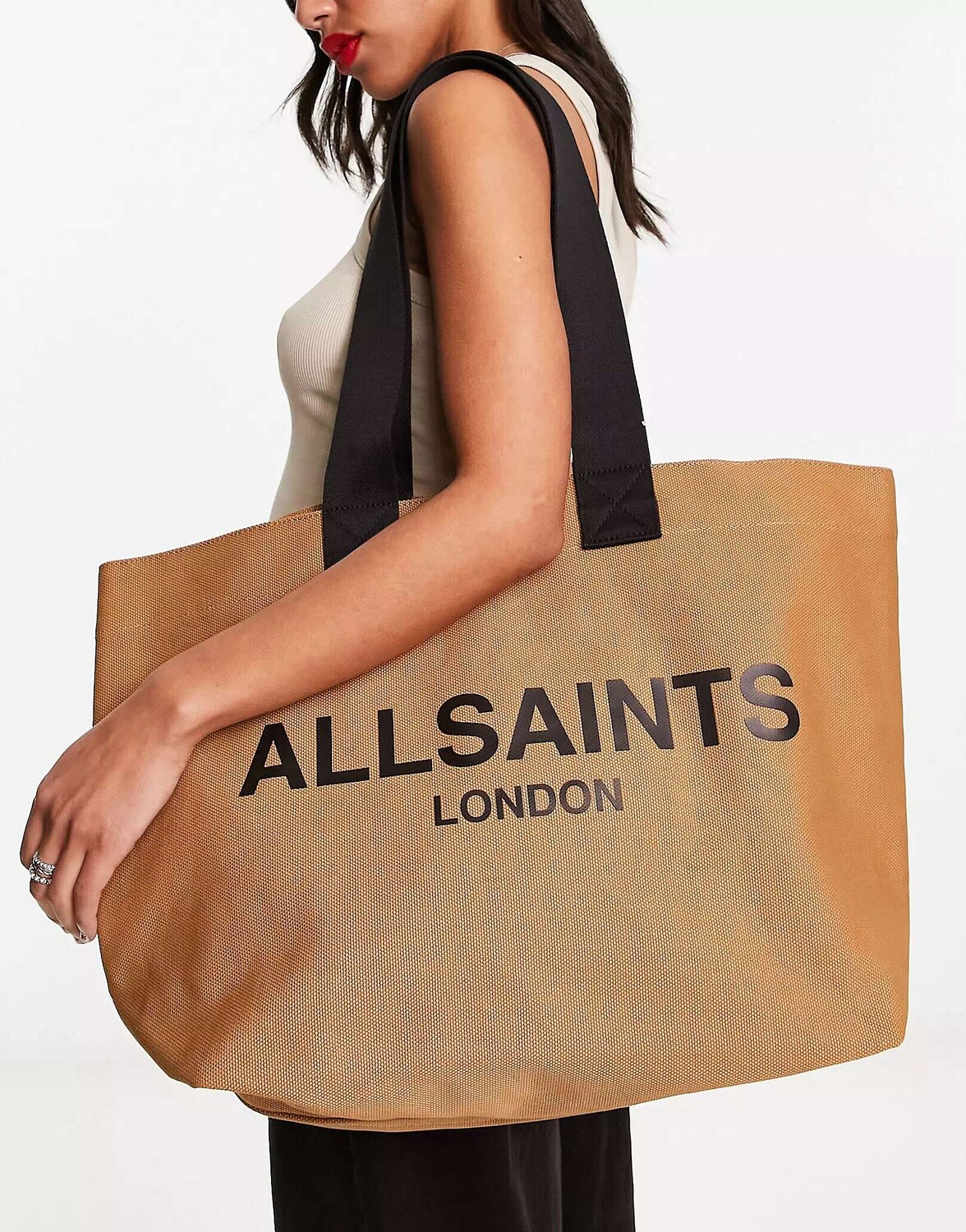 

Толковая сумка-тоут AllSaints Ali коричнево-белого цвета сепии