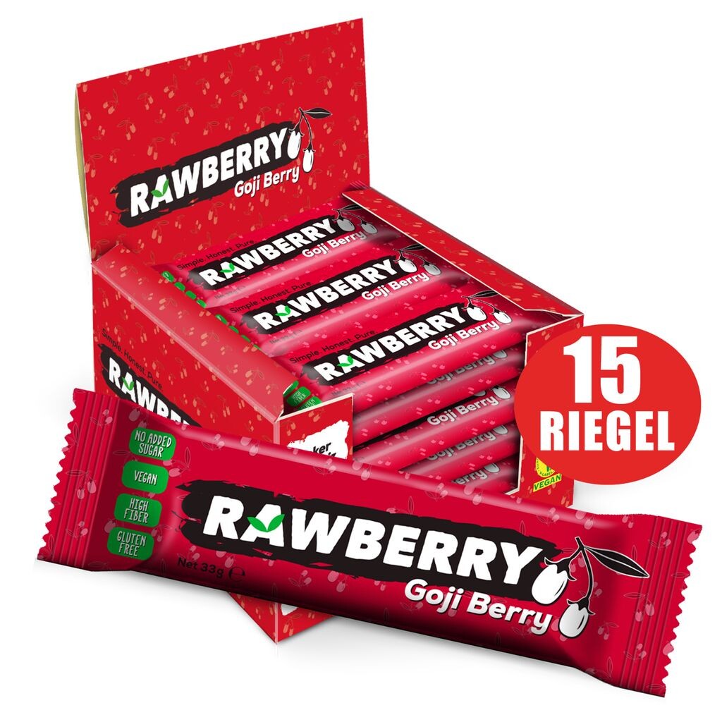 

RAWBERRY Goji Berry, без добавления сахара, без глютена, ореховый батончик, веганская закуска (15 x 33 г)